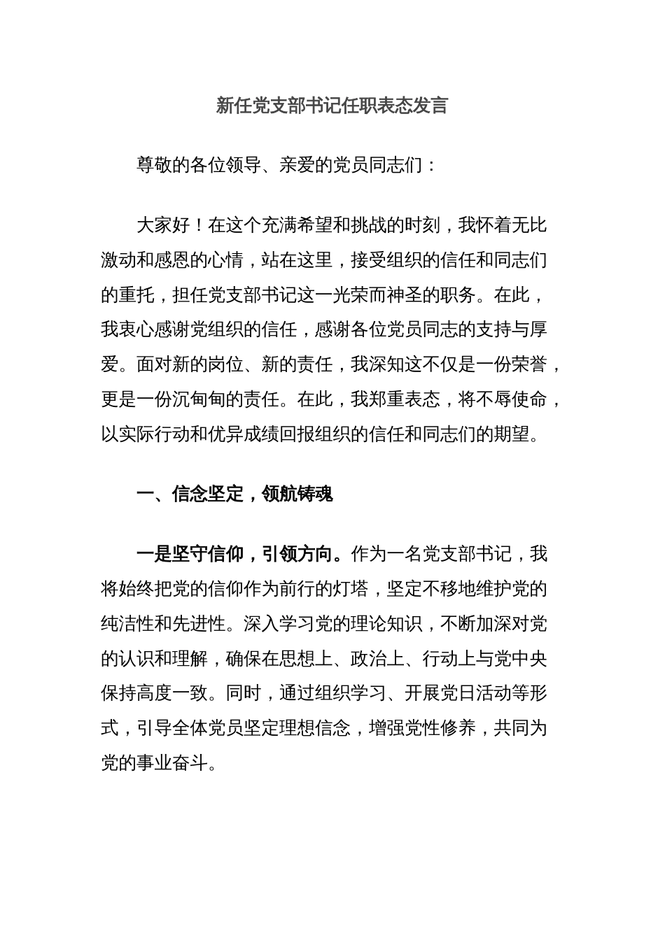 新任党支部书记任职表态发言_第1页