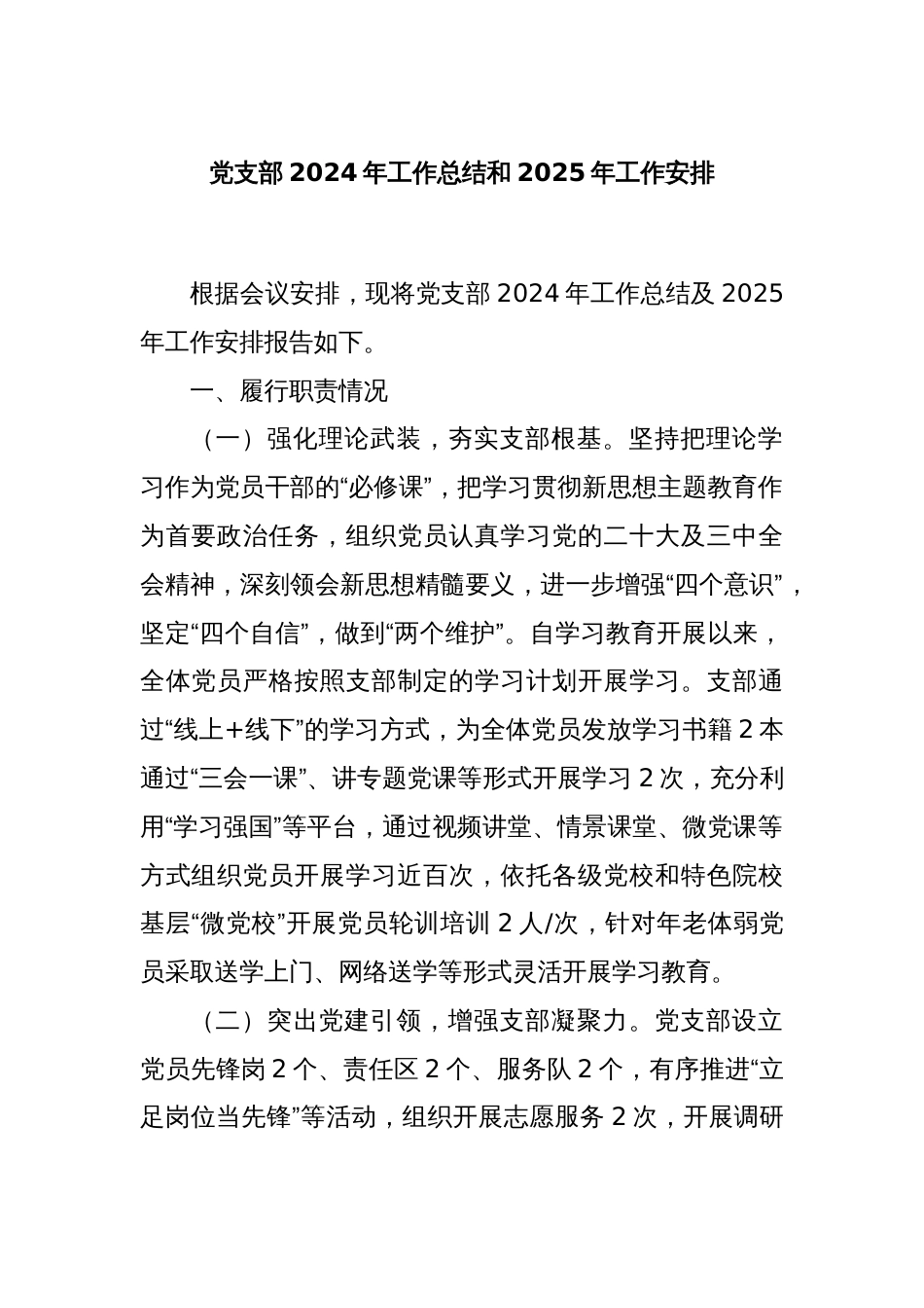 党支部2024年工作总结和2025年工作安排_第1页