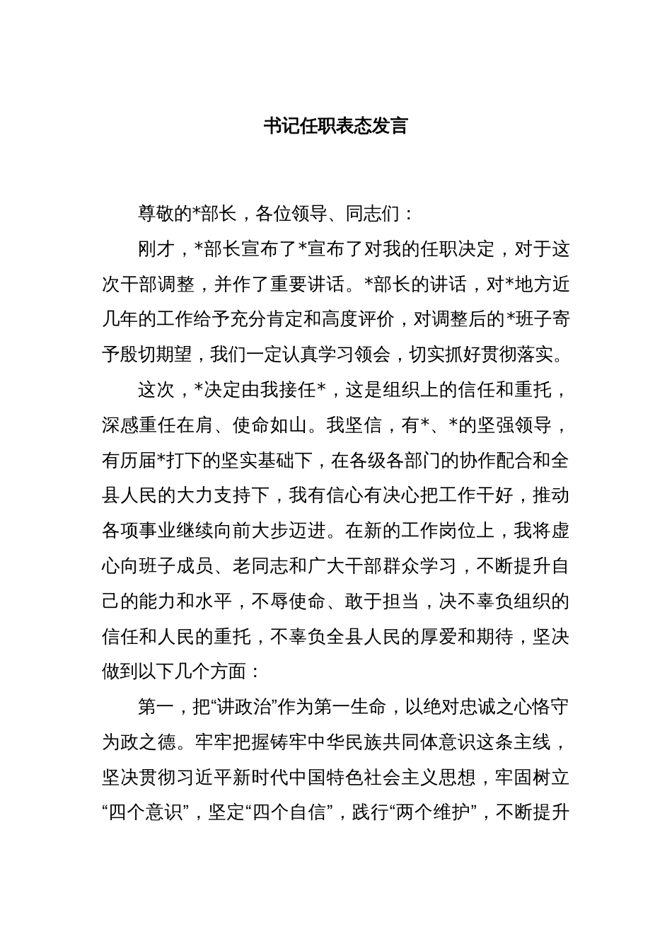 书记任职表态发言_第1页