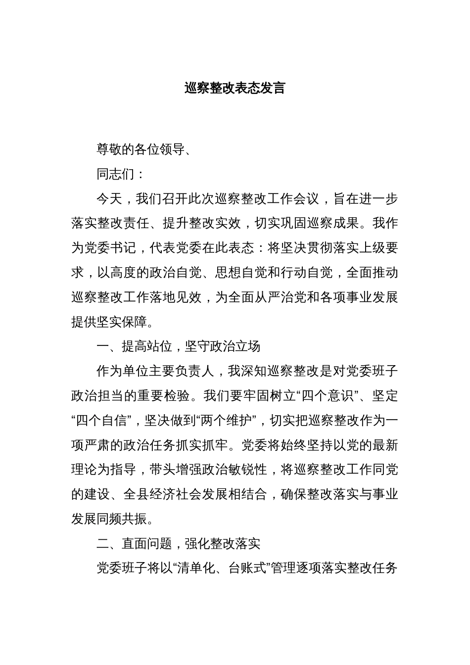 巡察整改表态发言_第1页