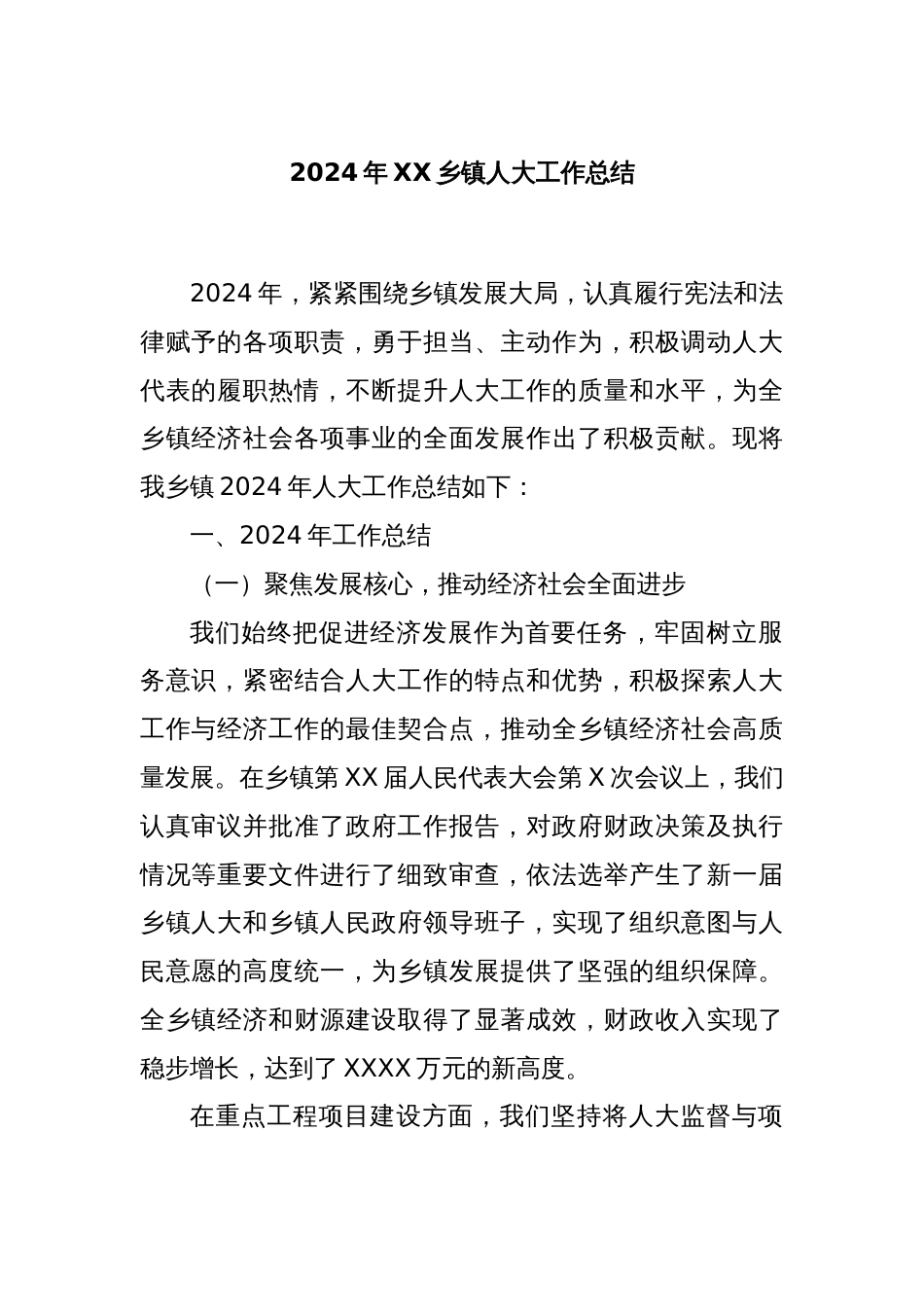 2024年XX乡镇人大工作总结_第1页