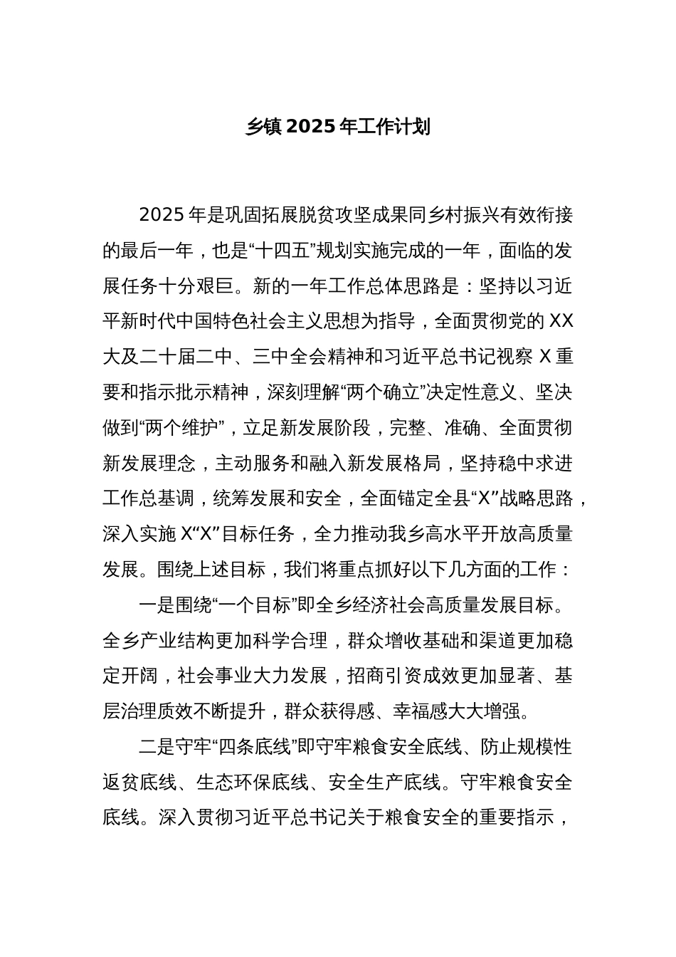 乡镇2025年工作计划_第1页