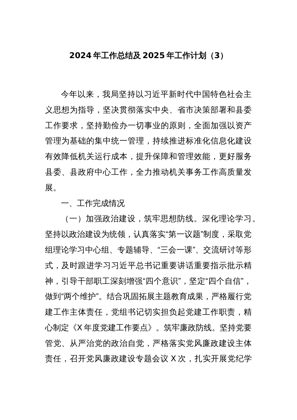 2024年工作总结及2025年工作计划（3）_第1页