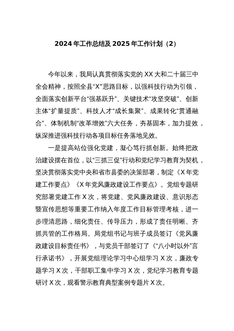 2024年工作总结及2025年工作计划（2）_第1页