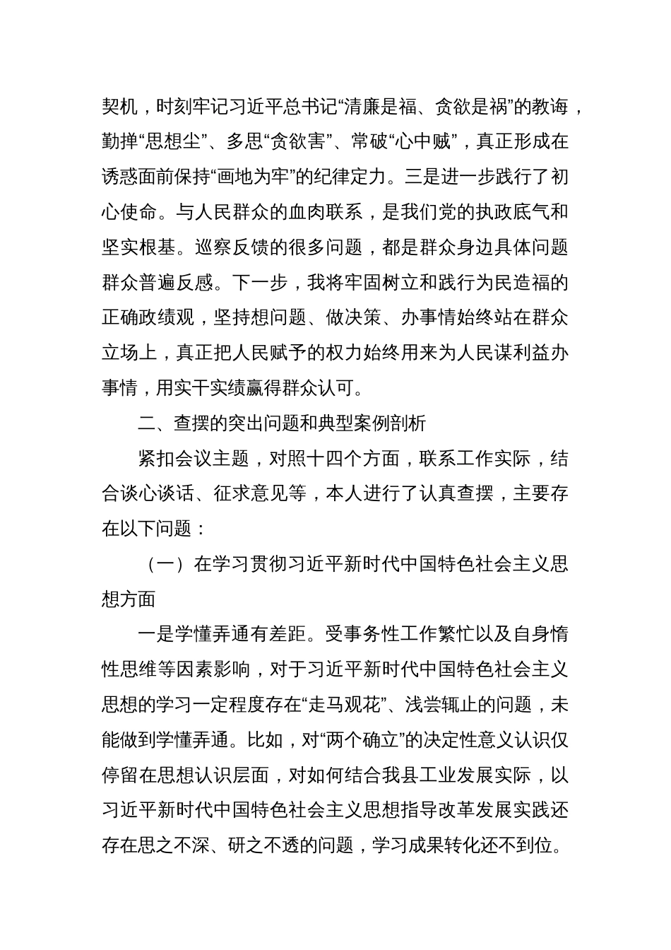 巡察整改专题民主生活会对照检查材料（3）_第2页