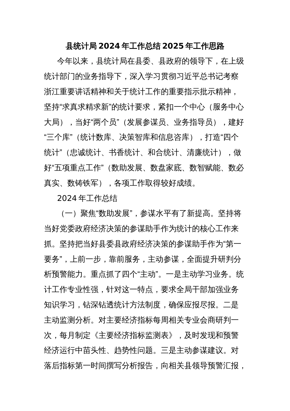 县统计局2024年工作总结2025年工作思路_第1页
