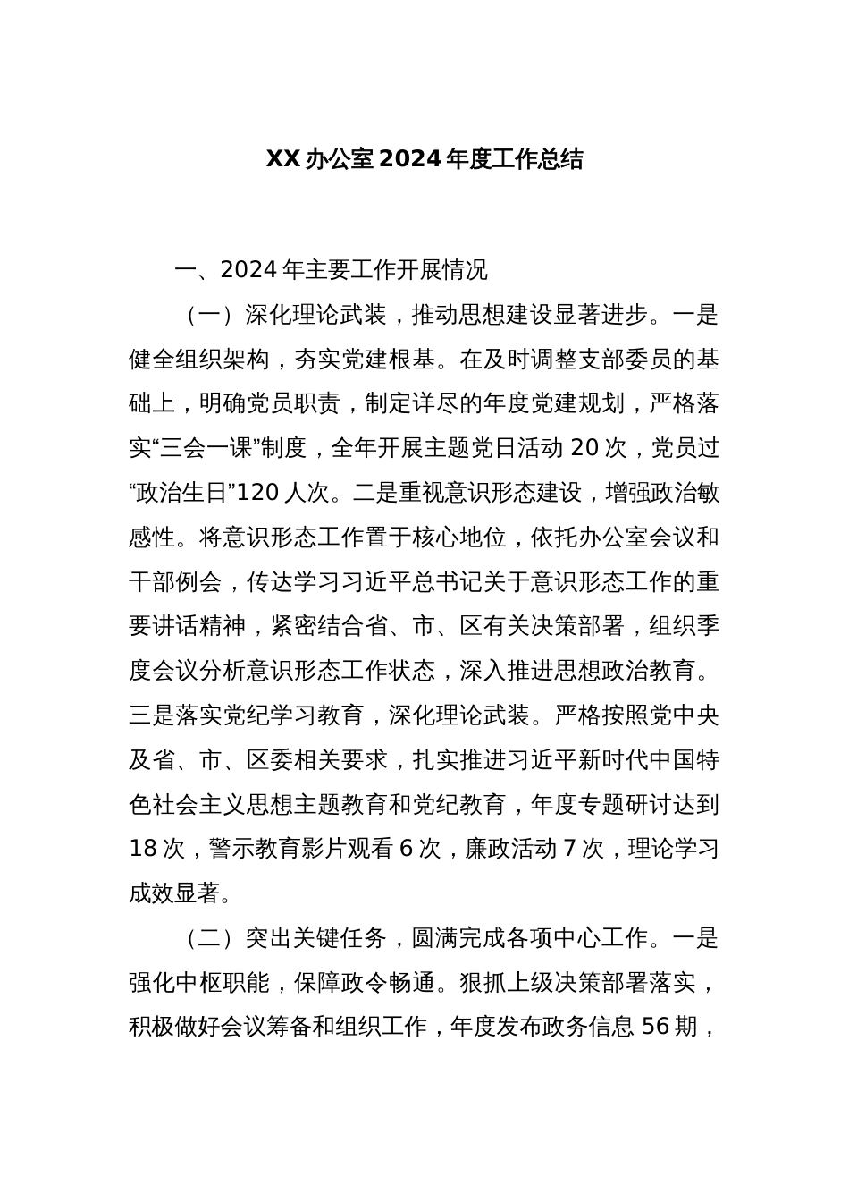 XX办公室2024年度工作总结_第1页