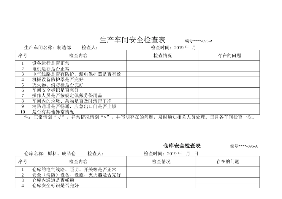 安全检查表精简版（综合、车间、仓库、电气、防火防爆消防、季节、节假日）_第3页