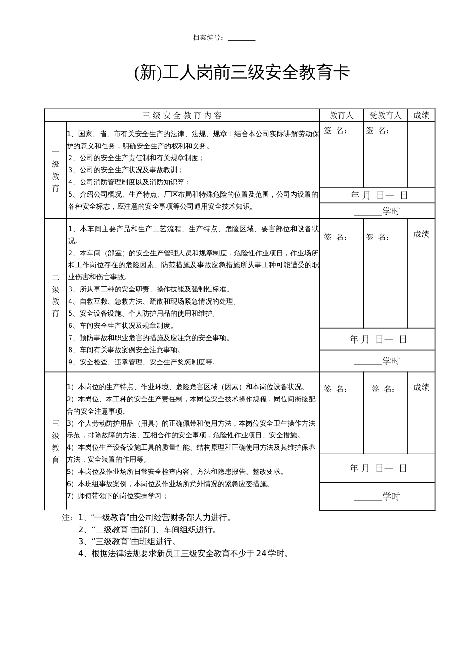 某企业一人一档职工安全教育培训档案_第1页