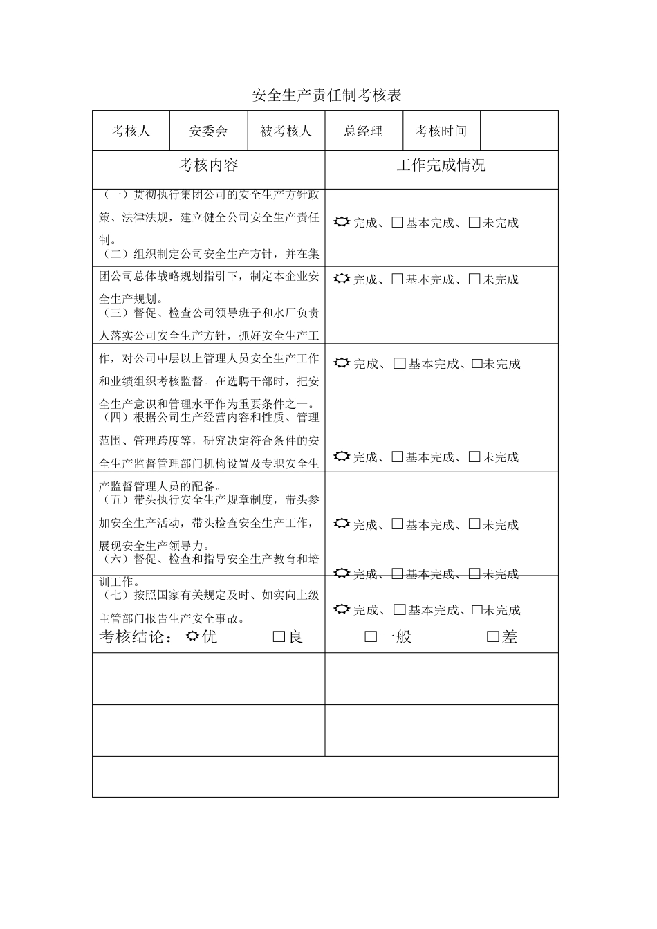 企业安全生产责任制考核表_第1页