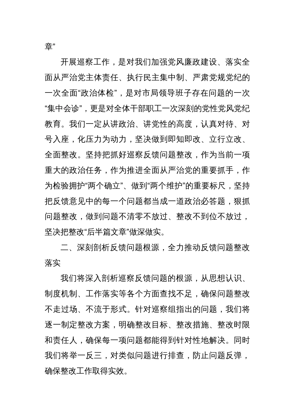 在巡察组巡察情况反馈会上的表态发言_第2页