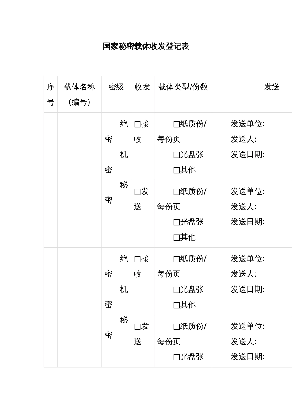 国家秘密载体收发登记表_第1页