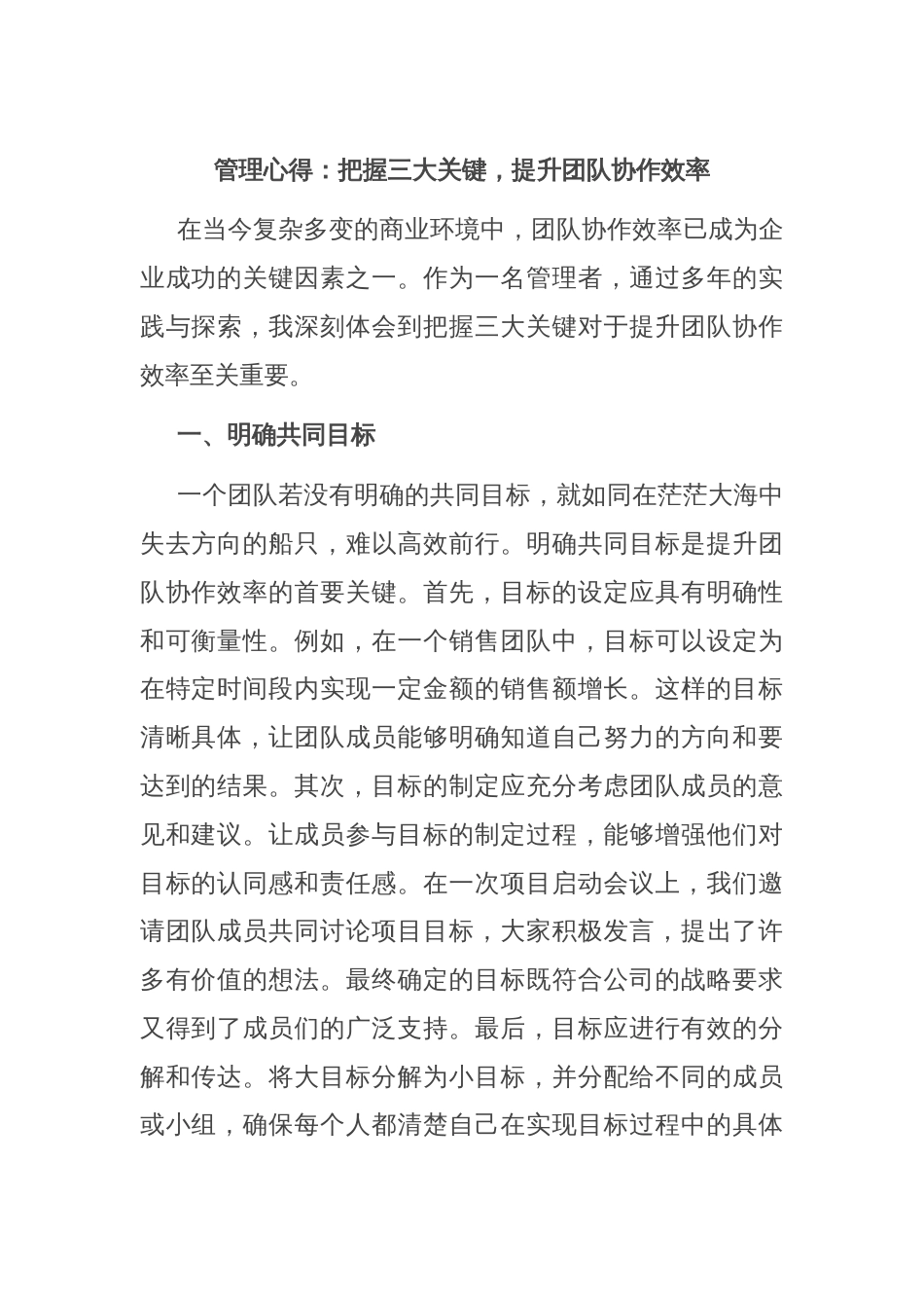 管理心得：把握三大关键，提升团队协作效率_第1页