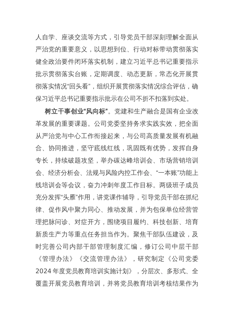 公司党委在全面从严治党重点工作推进会上的汇报发言_第2页