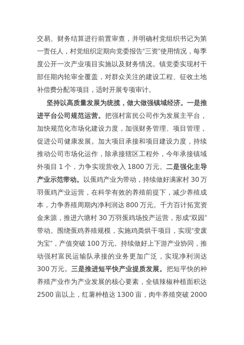 县人大常委会副主任、镇党委书记高质量党建引领保障高质量发展交流发言_第2页