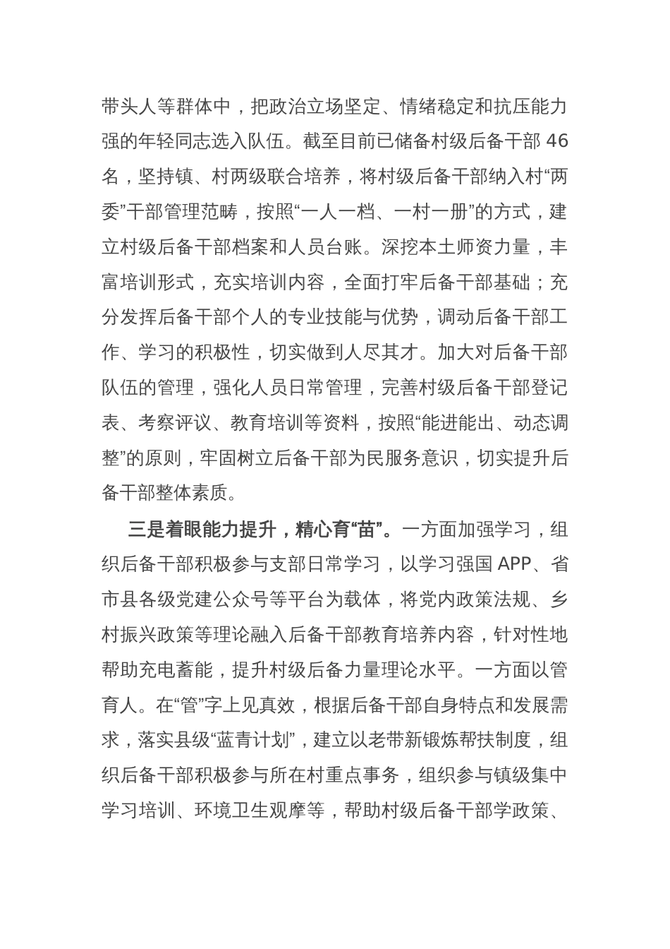 镇党委书记在全县村(社区)后备力量培育储备工作推进会上的汇报发言_第2页