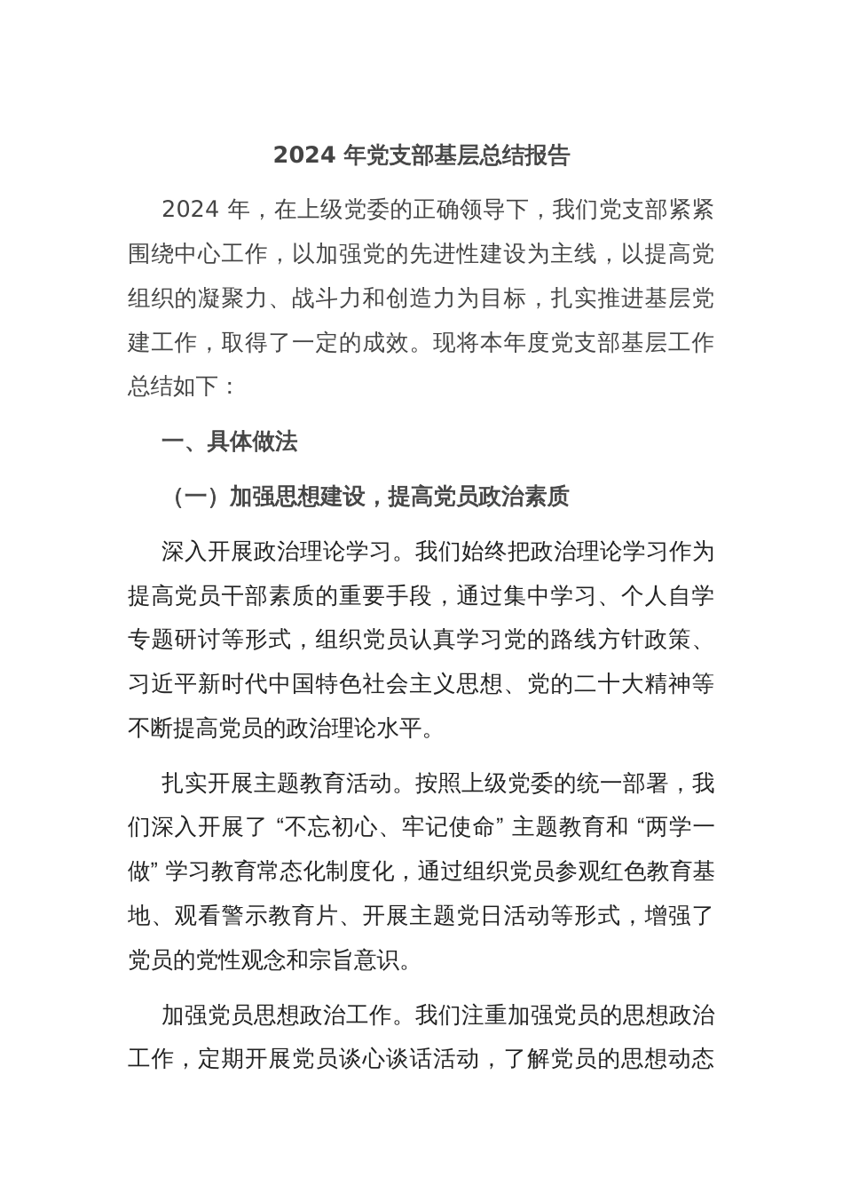 2024 年党支部基层总结报告_第1页