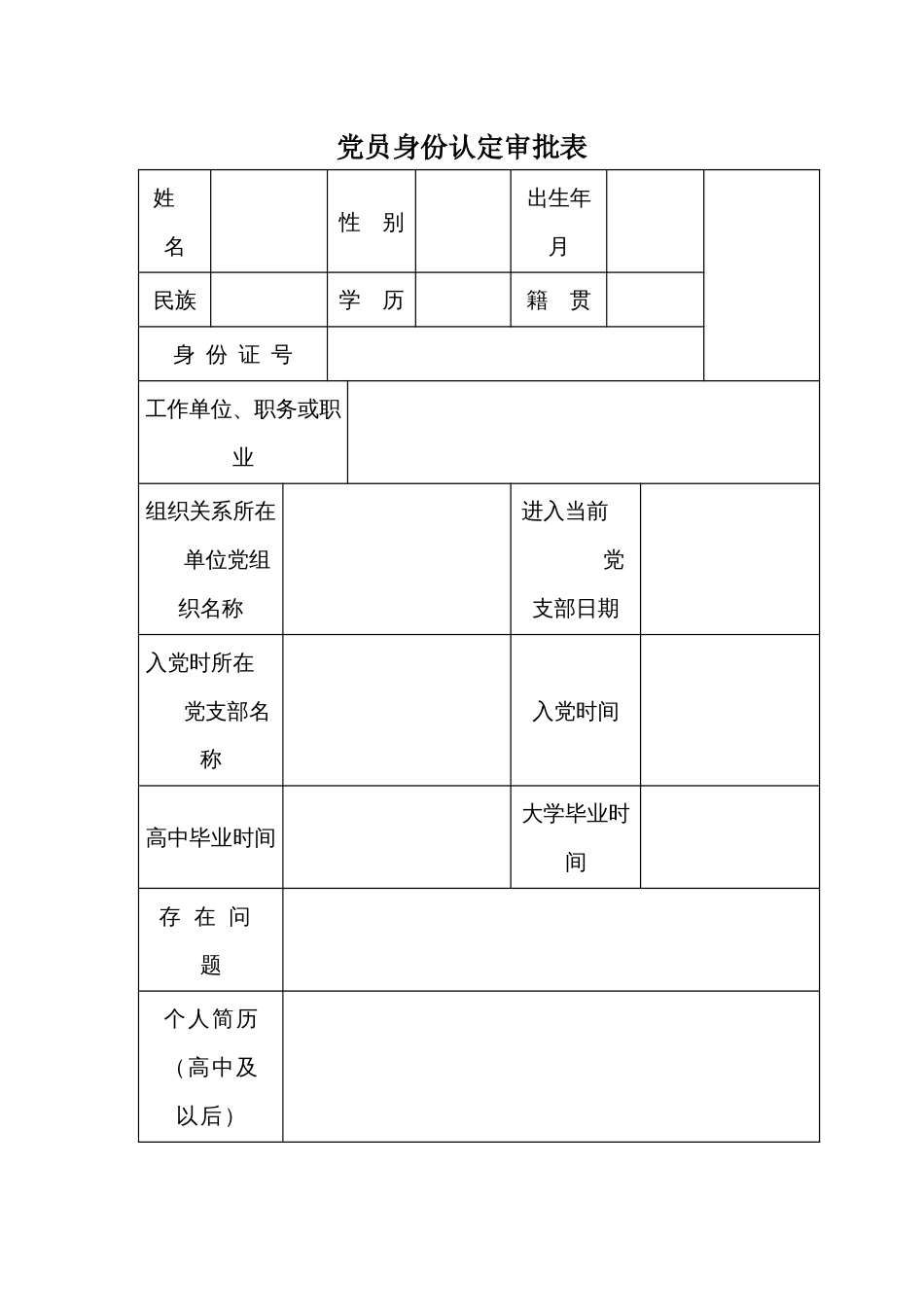 党员身份认定审批表_第1页