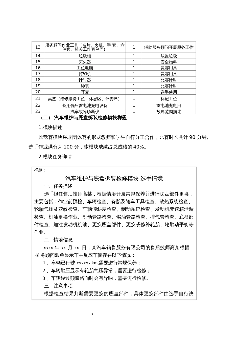 第十七届山东省职业院校技能大赛汽车维修赛项竞赛赛卷_第3页