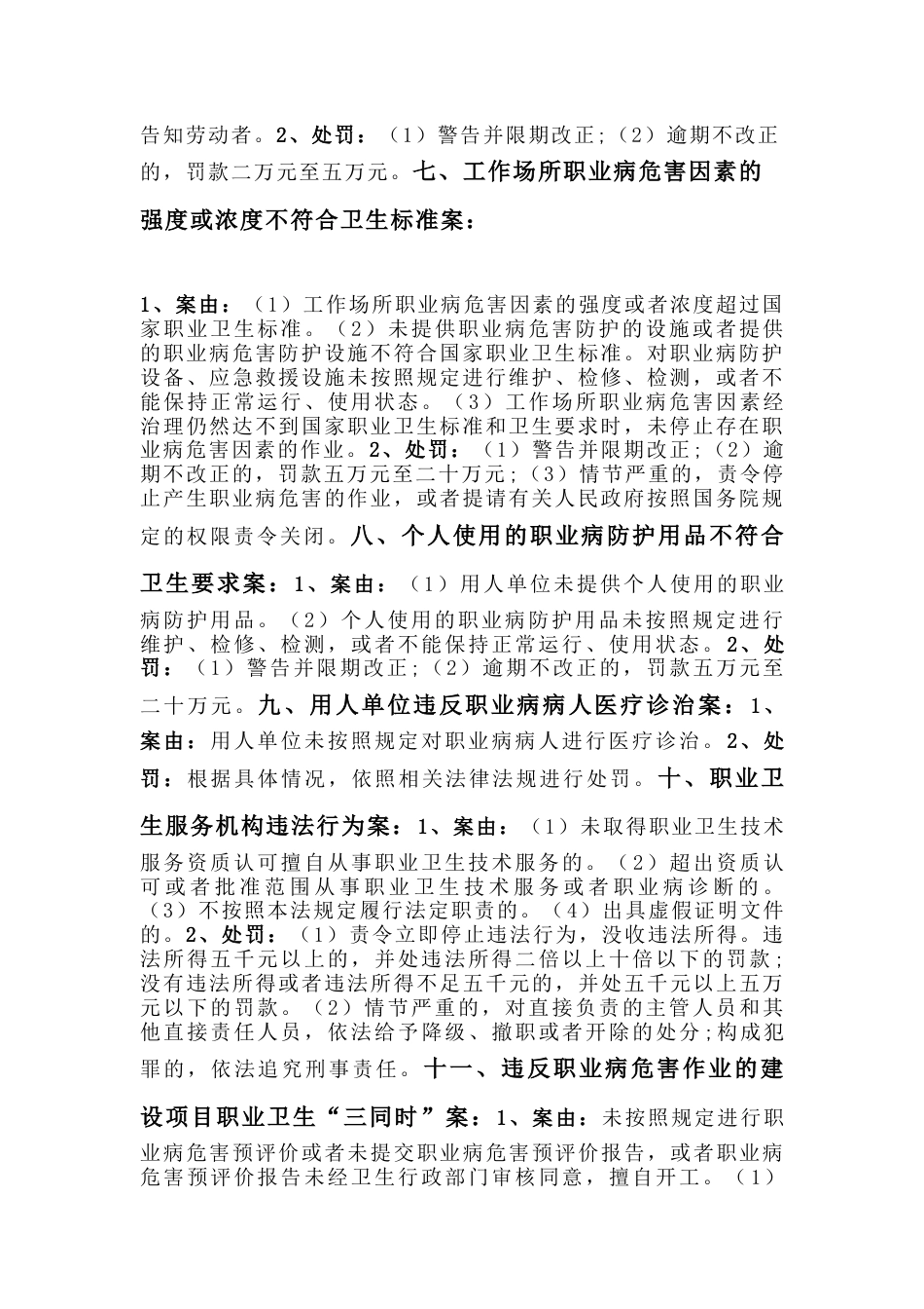 十一种职业卫生违法行为的案由及行政处罚规定_第2页