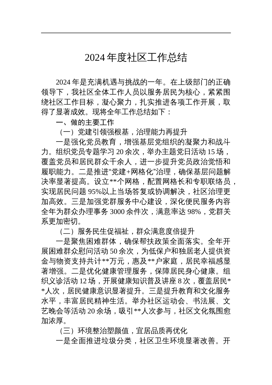 2024年度社区工作总结_第1页