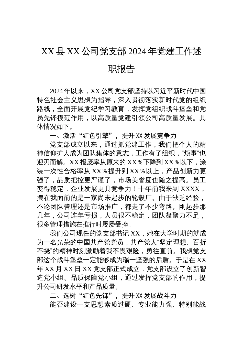 公司党支部2024年党建工作述职报告_第1页