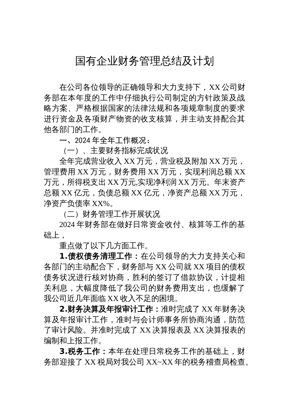 国有企业财务管理总结及计划_第1页