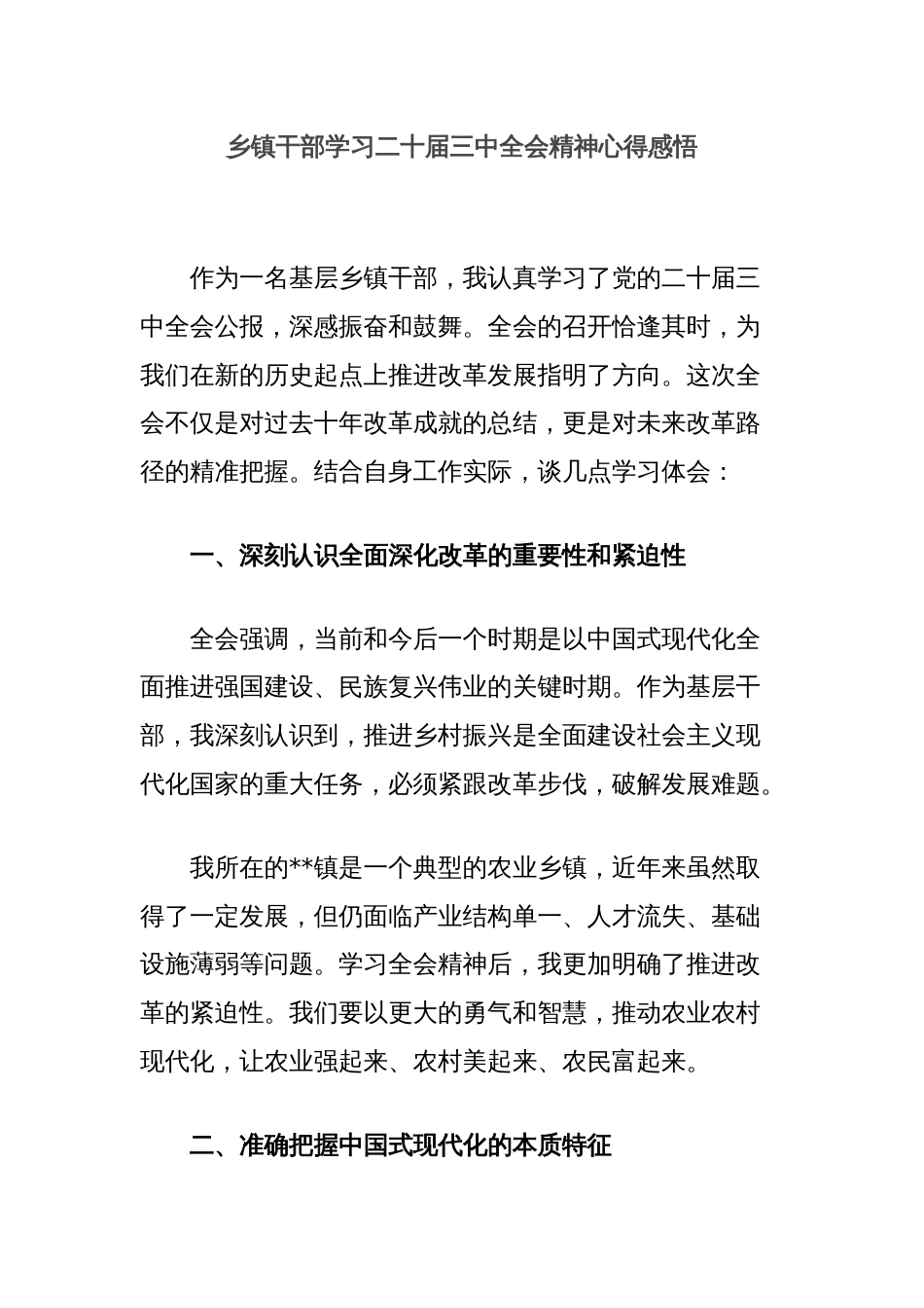 乡镇干部学习二十届三中全会精神心得感悟_第1页