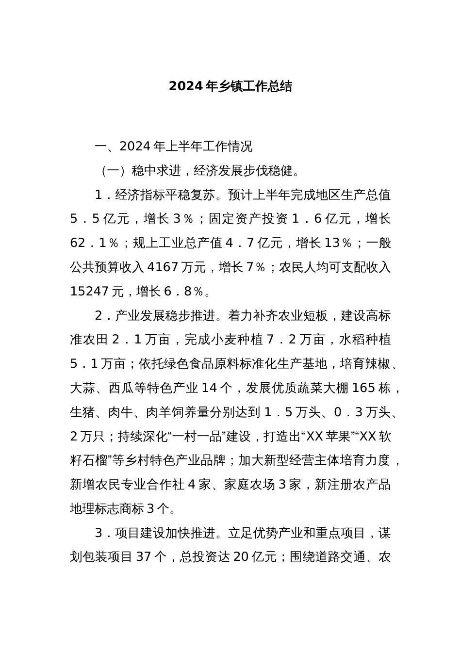 2024年乡镇工作总结_第1页