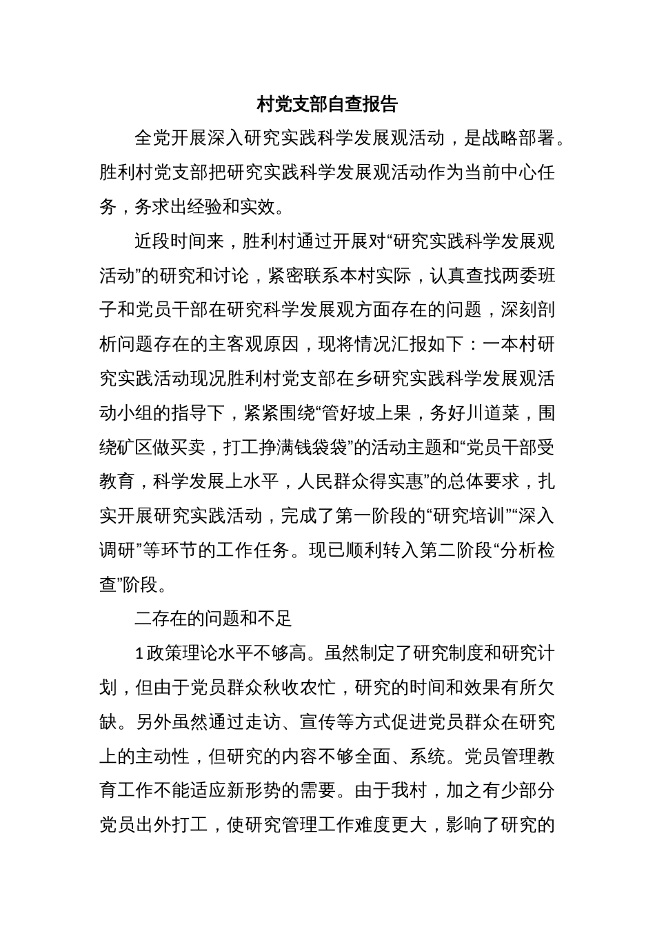 村党支部自查报告_第1页