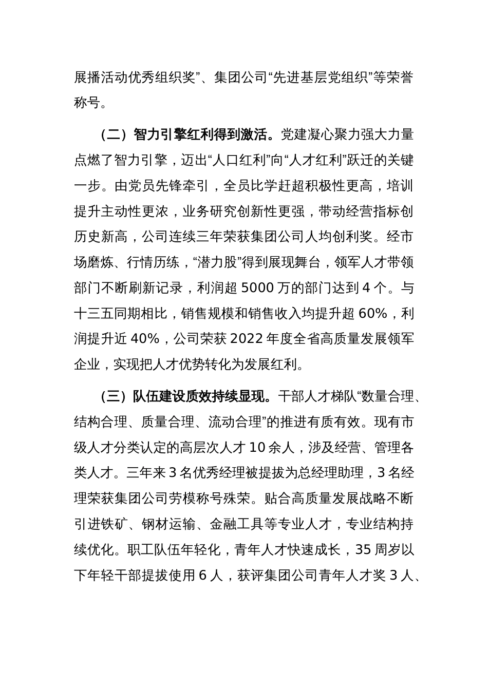 公司党委关于干部人才队伍建设工作情况的报告_第2页