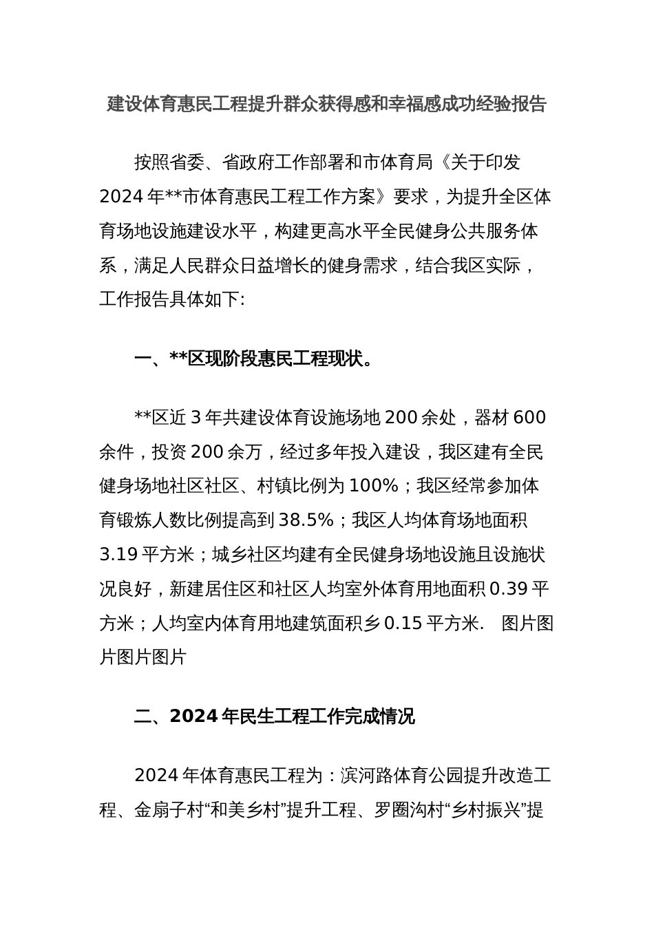 建设体育惠民工程提升群众获得感和幸福感成功经验报告_第1页