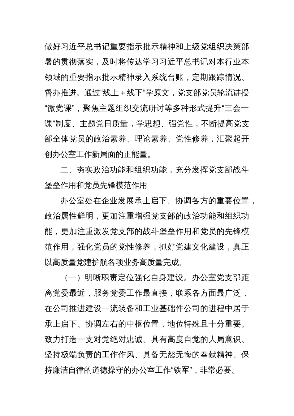 公司办公室党支部关于落实全面从严治党主体责任工作情况的报告_第2页