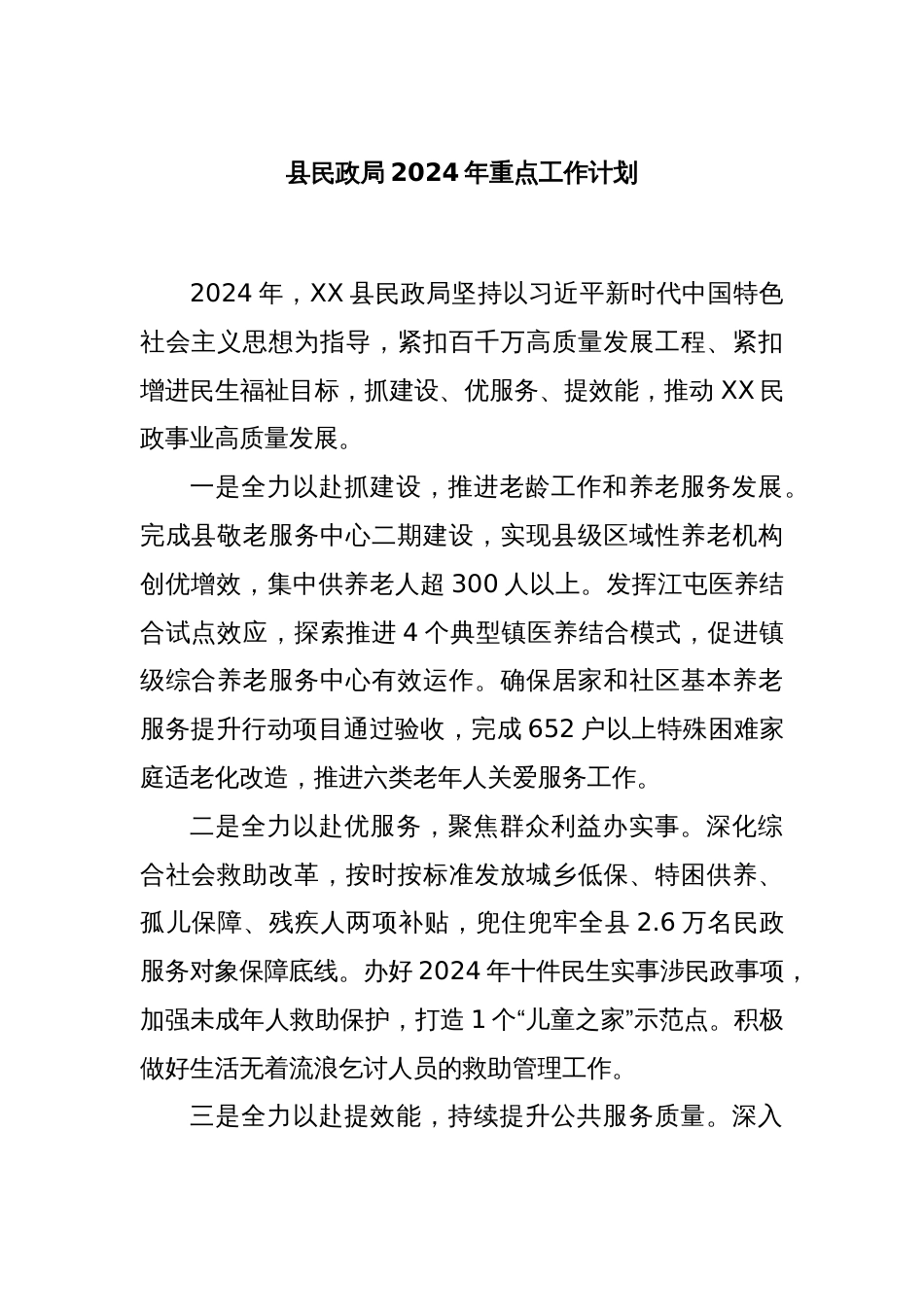 县民政局2024年重点工作计划_第1页