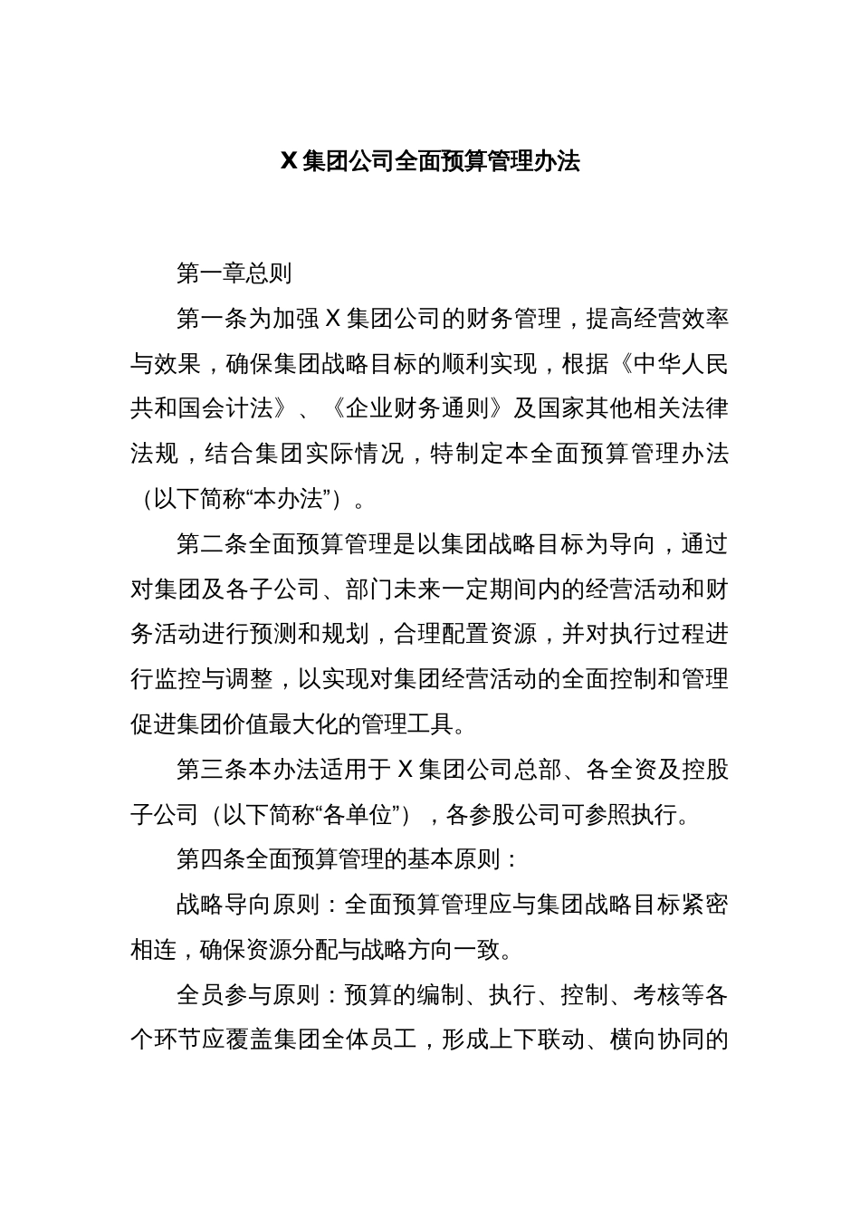 X集团公司全面预算管理办法_第1页