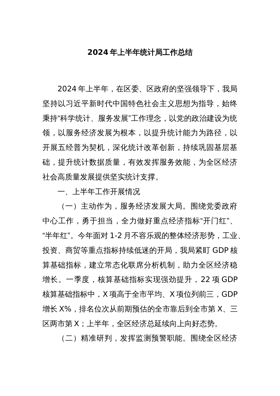 2024年上半年统计局工作总结_第1页