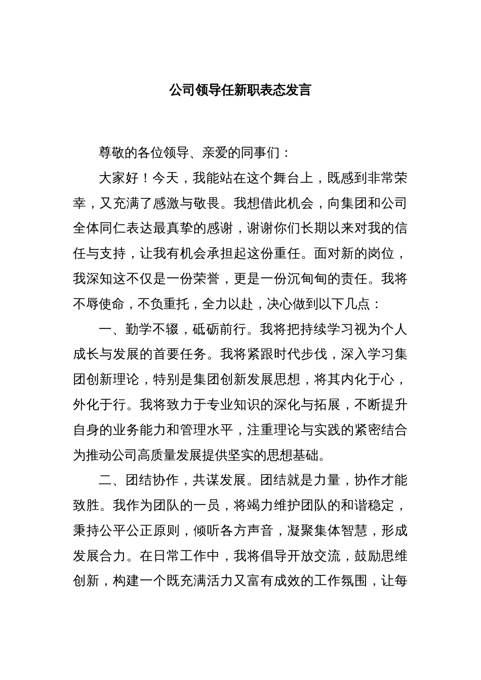 公司领导任新职表态发言_第1页