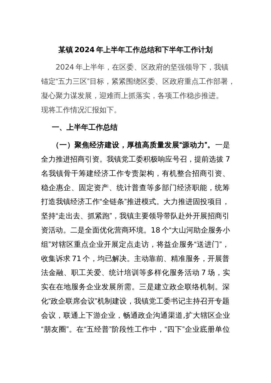 某镇2024年上半年工作总结和下半年工作计划_第1页