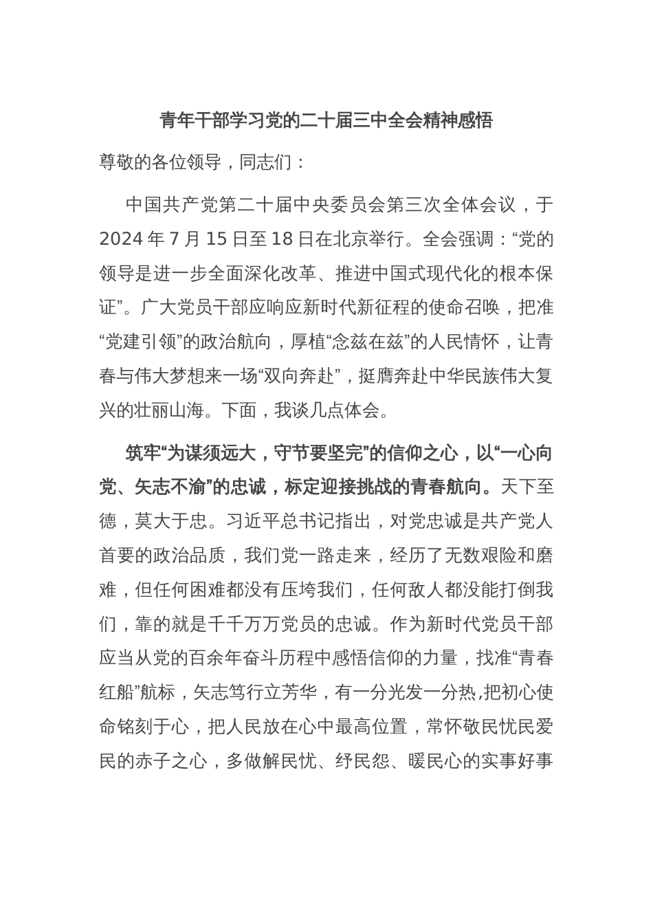 青年干部学习党的二十届三中全会精神感悟_第1页