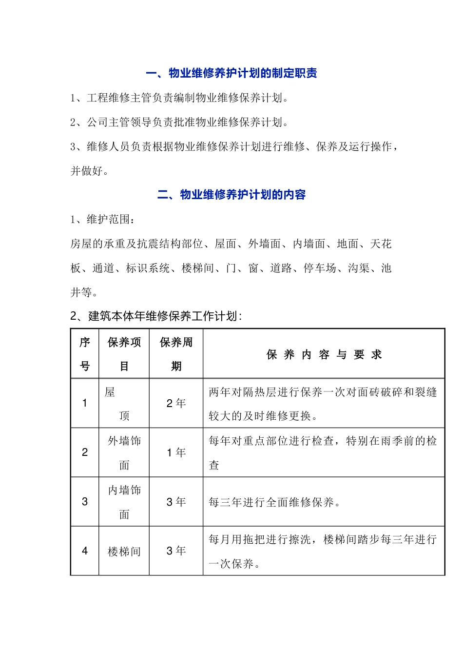 物业工程维修保养工作计划表_第1页