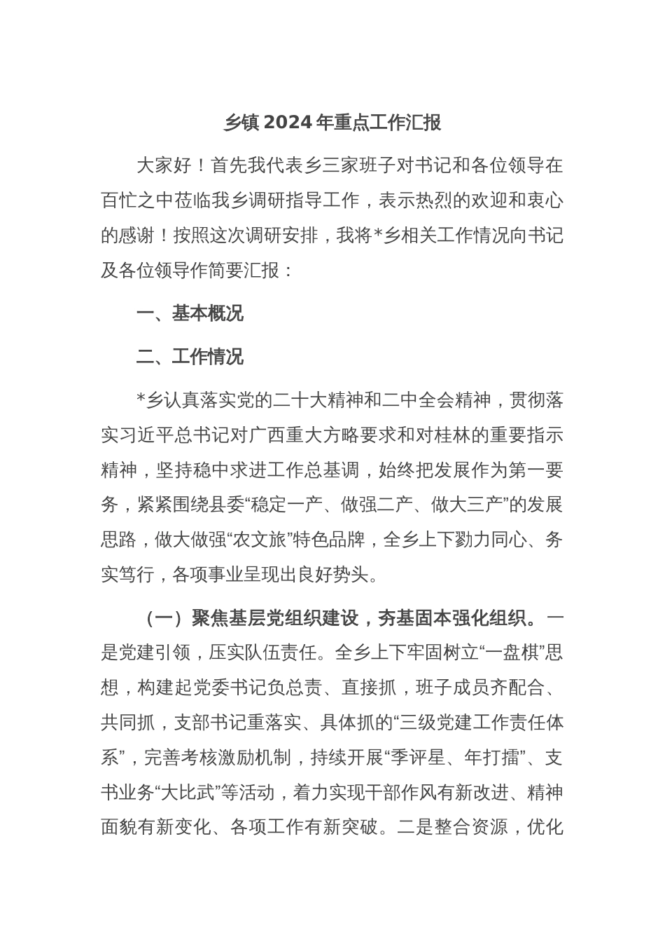 乡镇2024年重点工作汇报_第1页