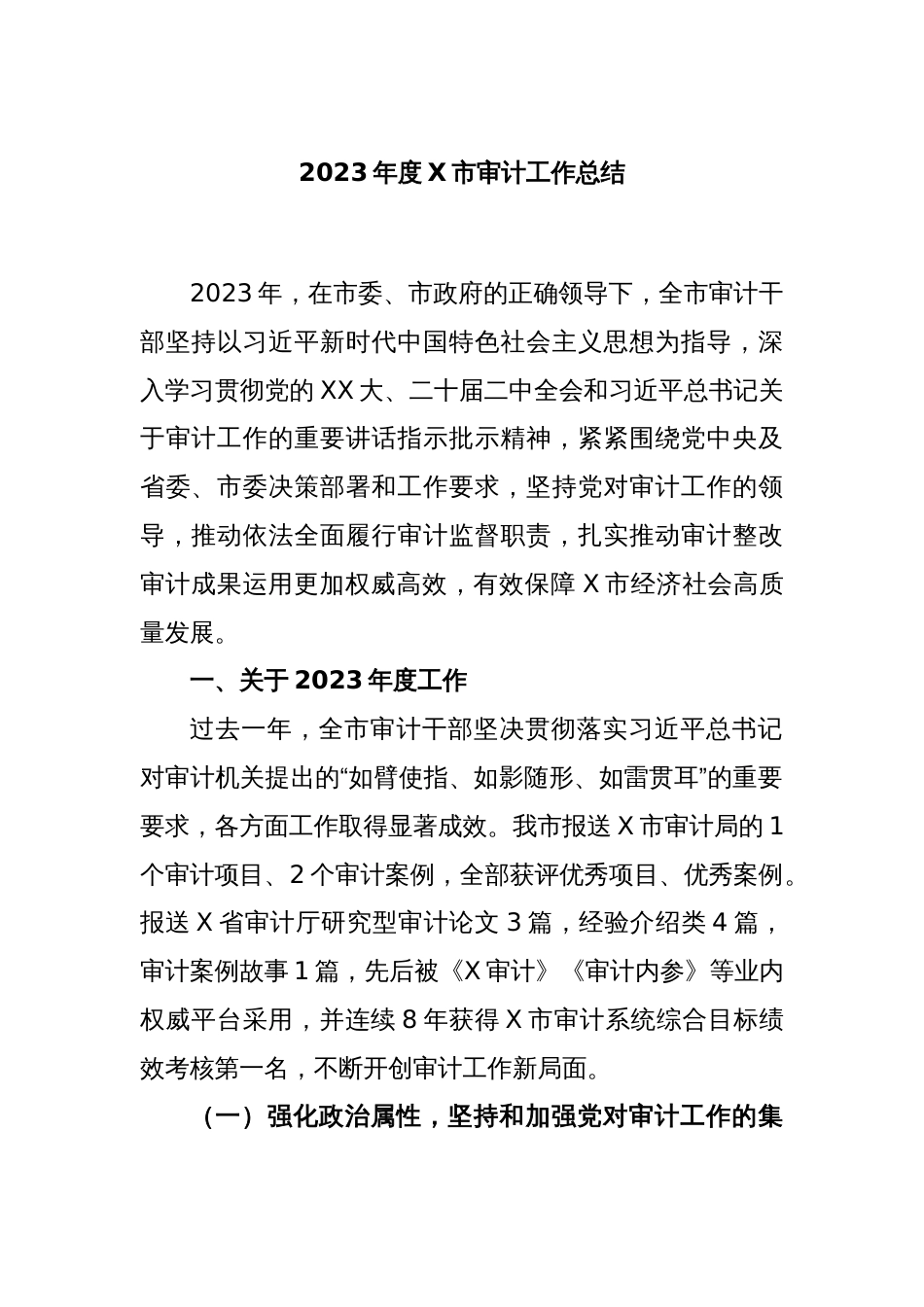 2023年度X市审计工作总结_第1页