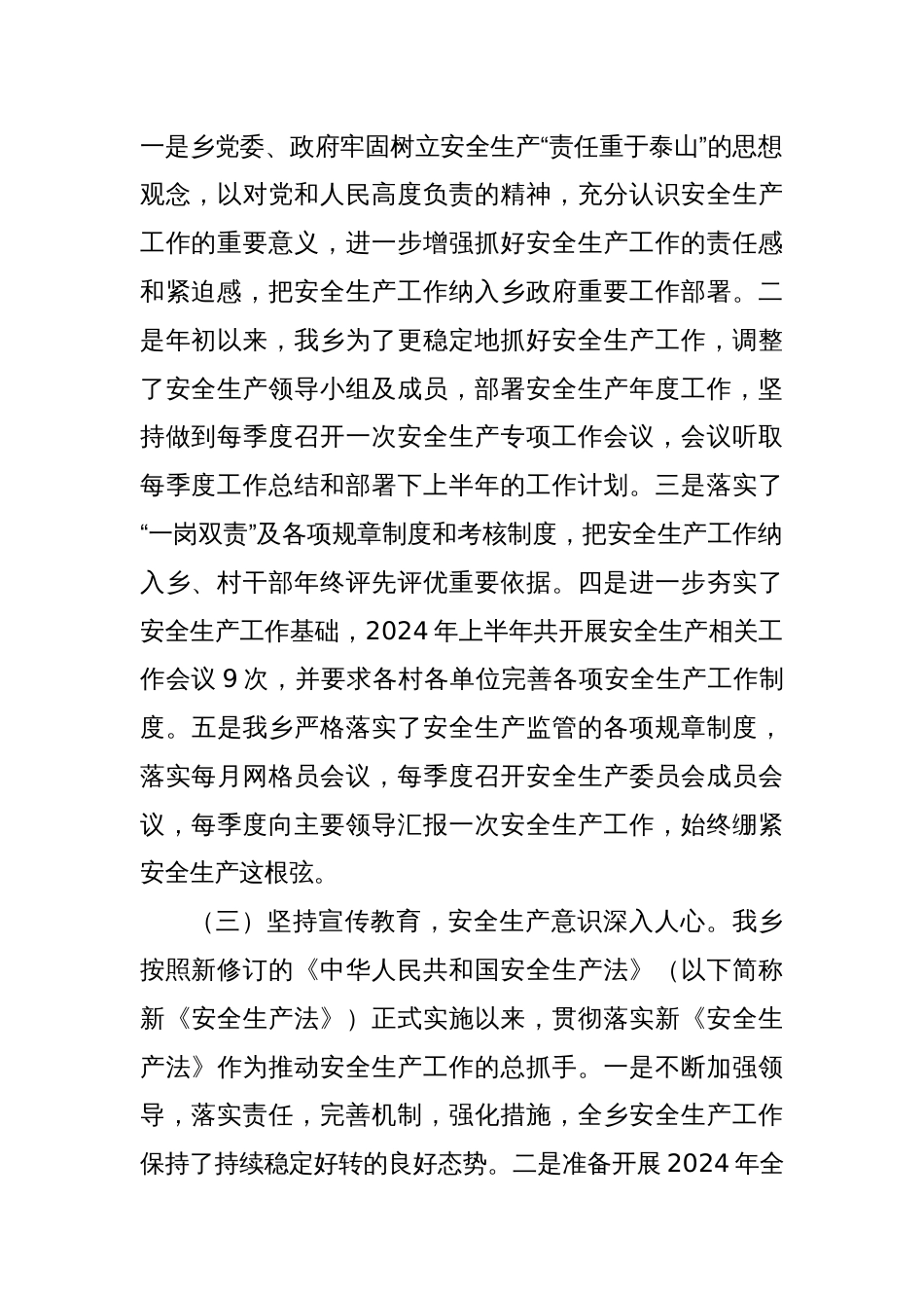 X乡2024年上半年安全生产工作总结_第2页