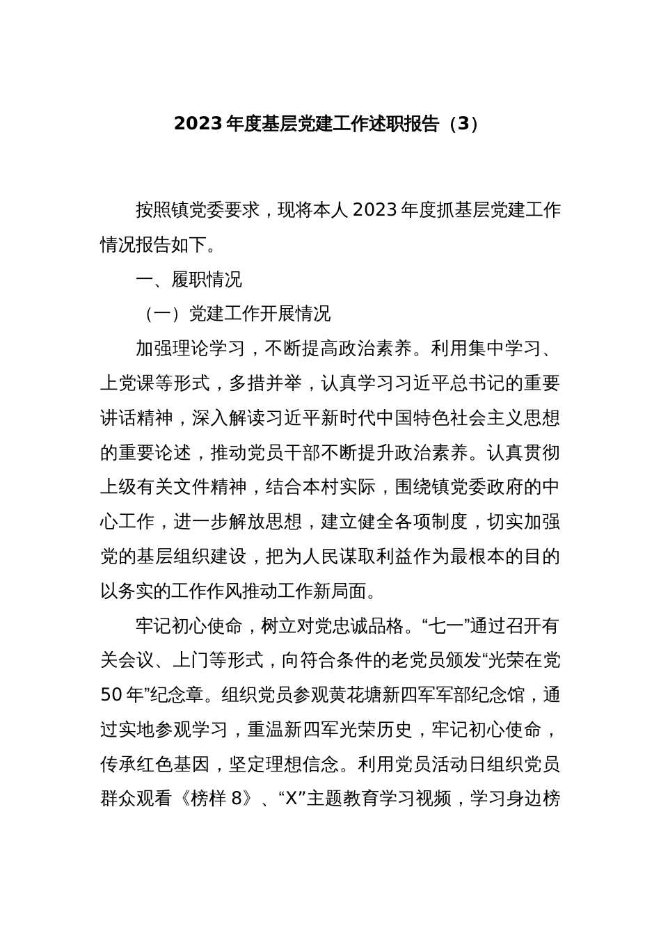 2023年度基层党建工作述职报告（3）_第1页