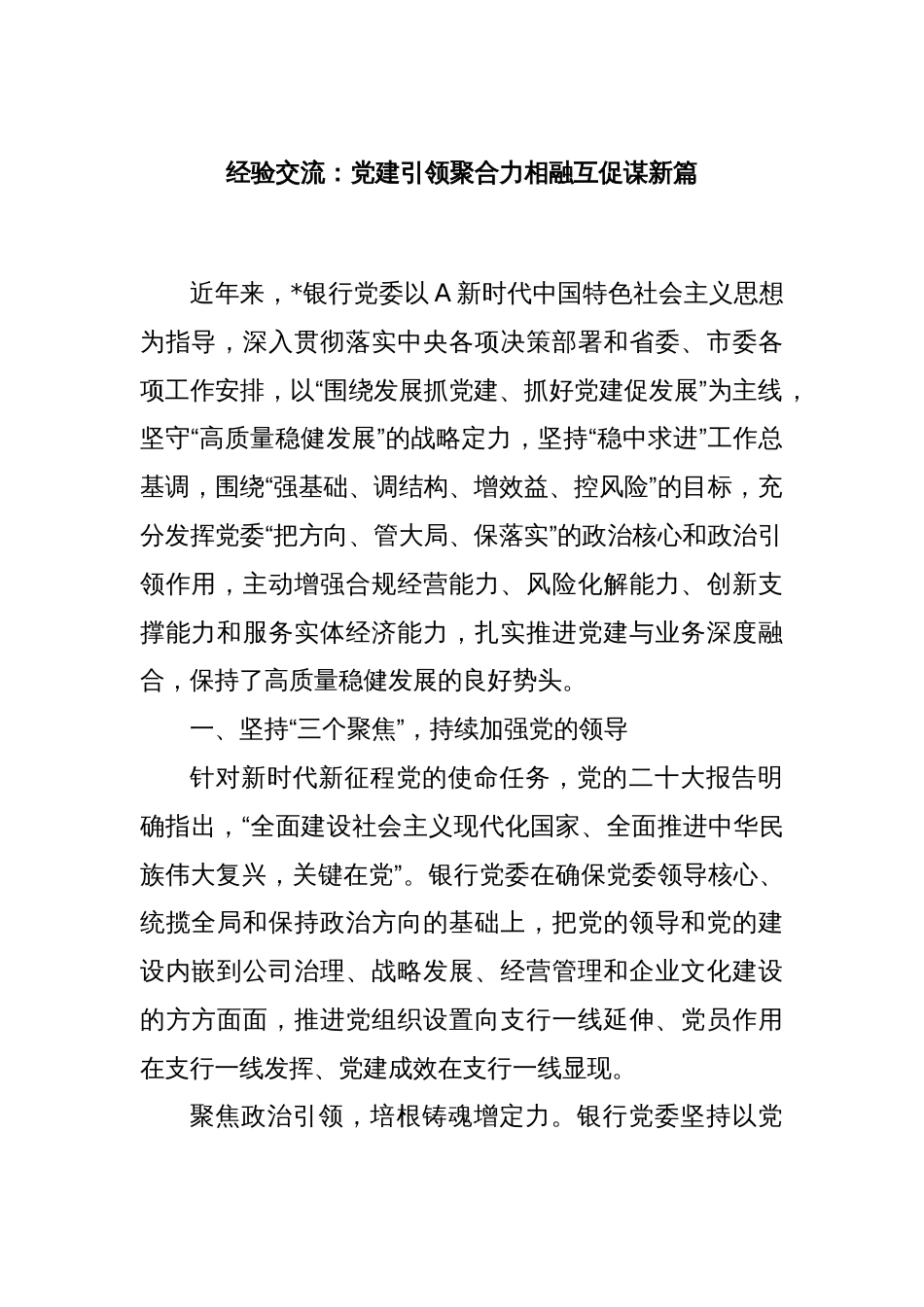 经验交流：党建引领聚合力相融互促谋新篇_第1页