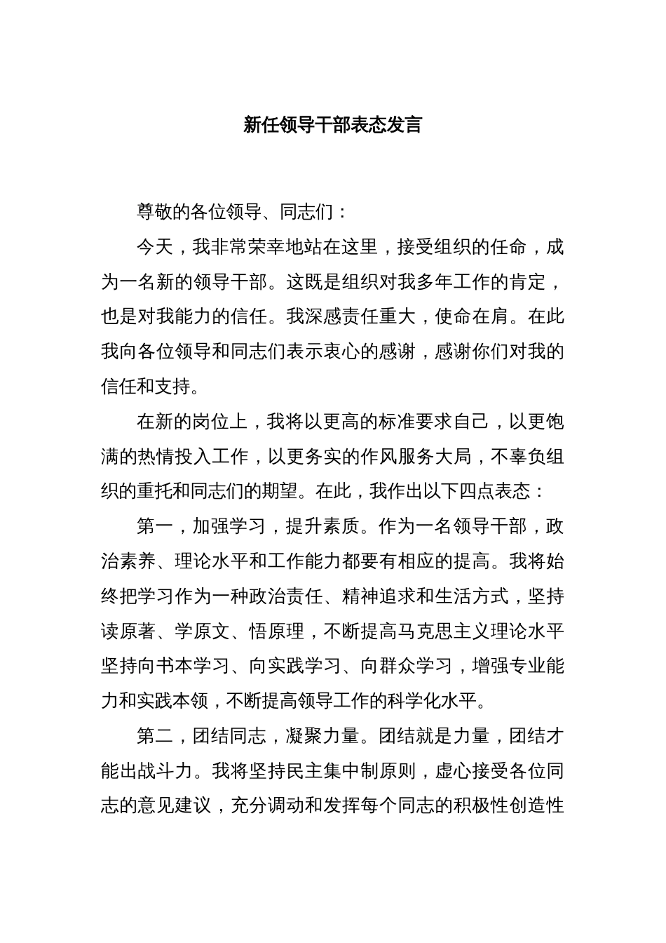 新任领导干部表态发言_第1页