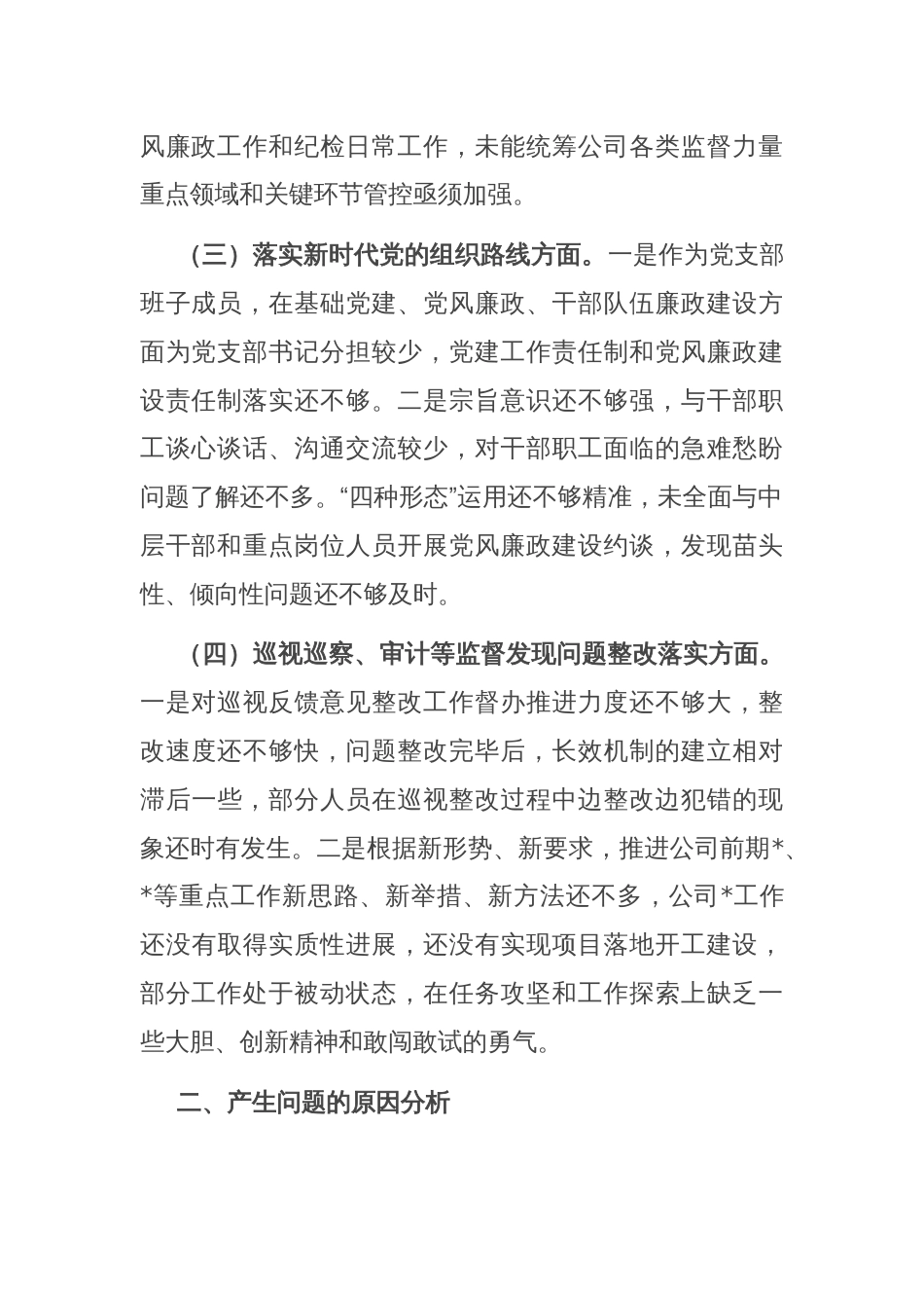 国有企业巡视整改专题民主生活会个人检视剖析材料提纲_第2页