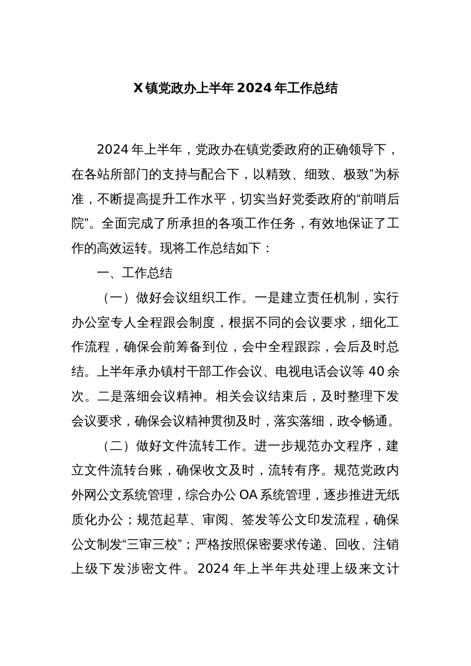 X镇党政办上半年2024年工作总结_第1页