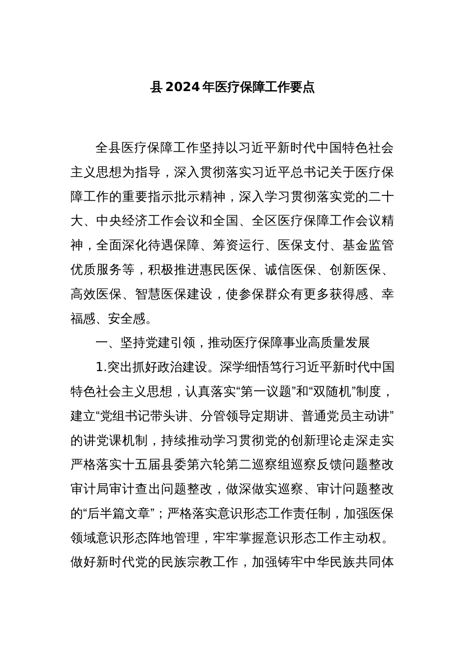 县2024年医疗保障工作要点_第1页