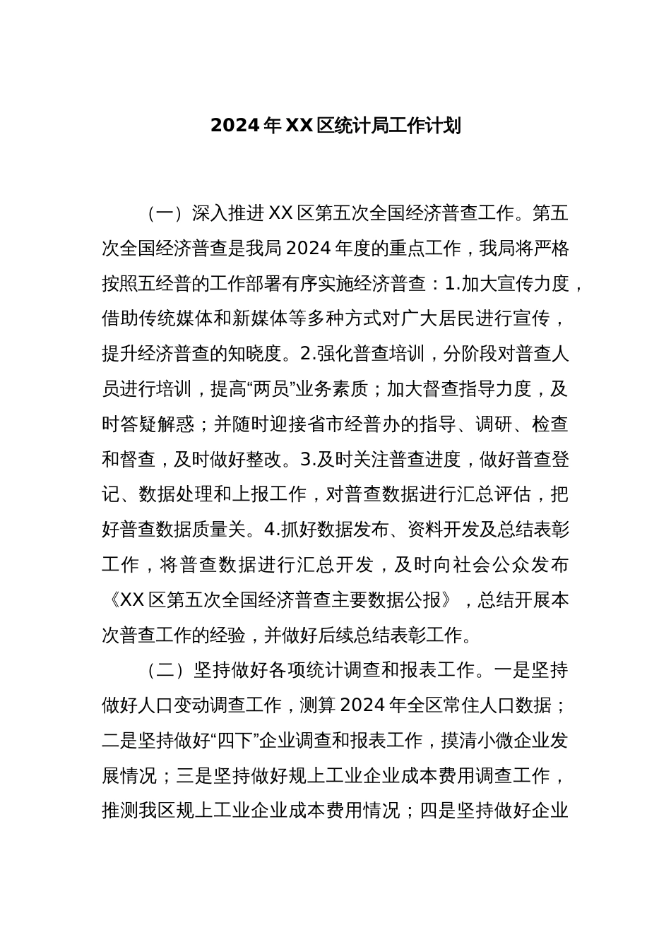 2024年XX区统计局工作计划_第1页